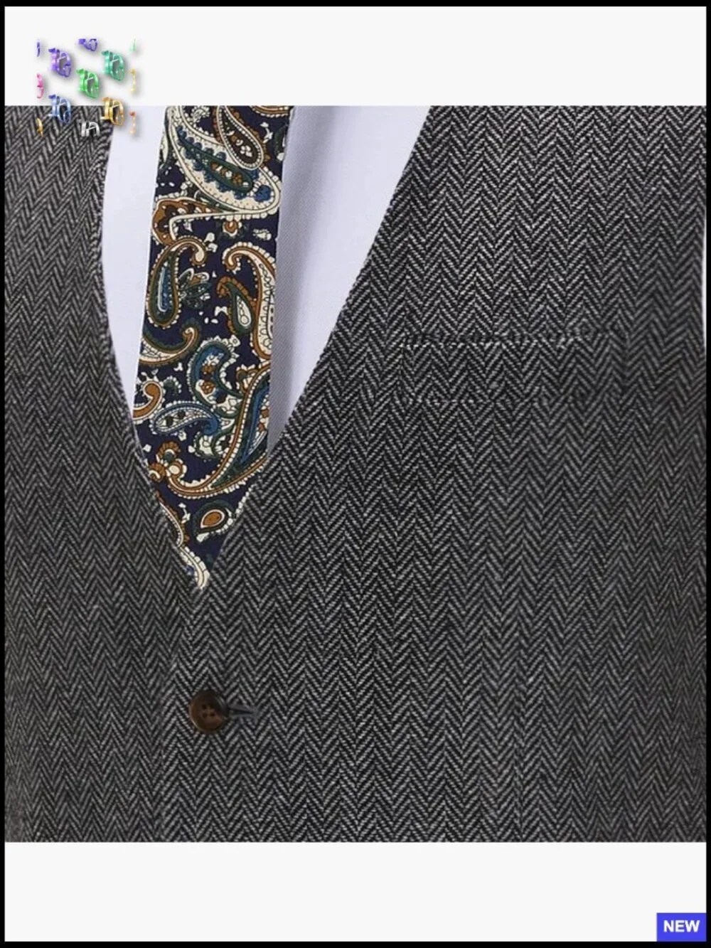 Slim Fit Wool Tweed Vest Herringbone Pattern Formal Business Waistcoat